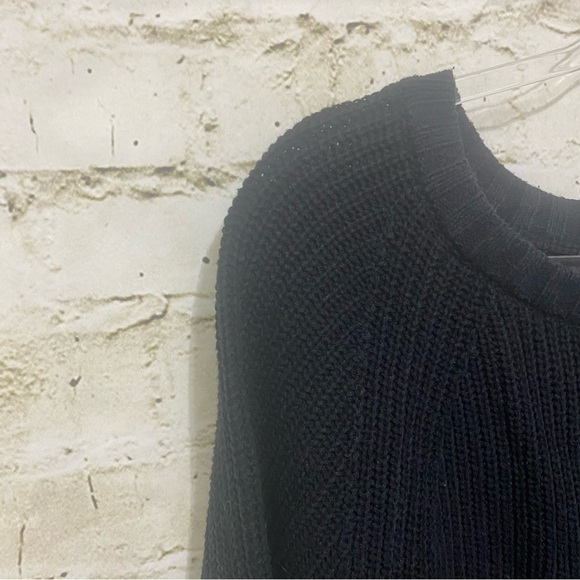 Express Black Chunky Knit Cotton Blend 3/4 Sleeve Pullover Sweater - Picture 2 of 5